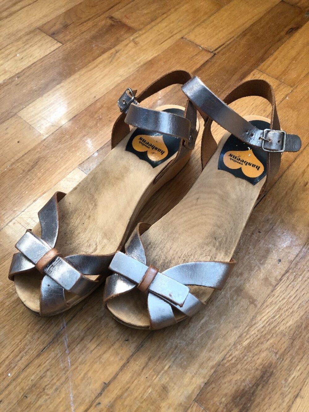 Silver Leather with Wood Sole Sandals